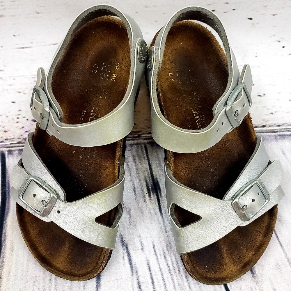 Toddler Girl Silver Birkenstocks Size 8
